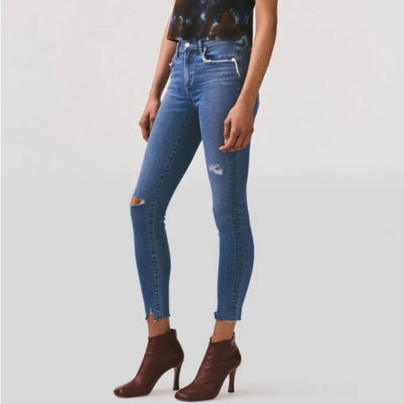 Agolde Women Sophie Ankle Skinny Pentacle Denim Jeans Blue High Waist Distressed - Picture 1 of 10